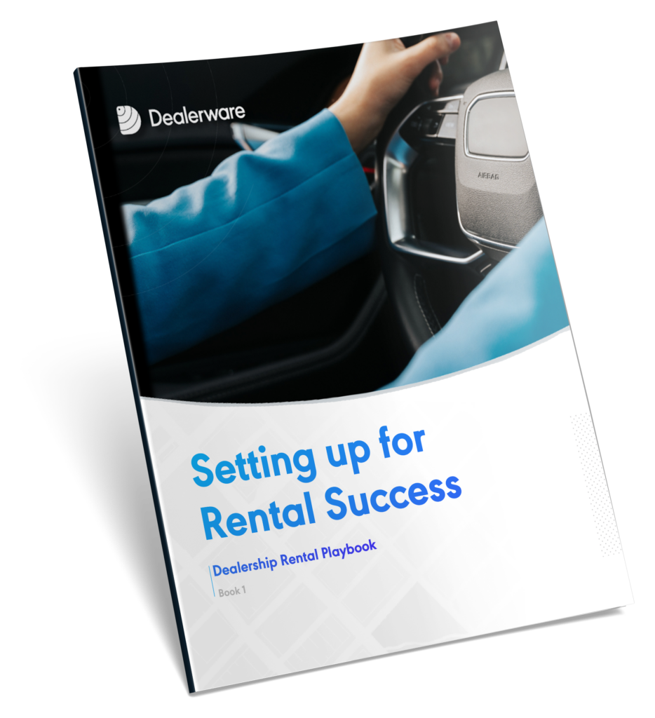 An image of the cover of a book. The title reads: Setting up for rental success. Dealership Rental Plabyook, book 1.